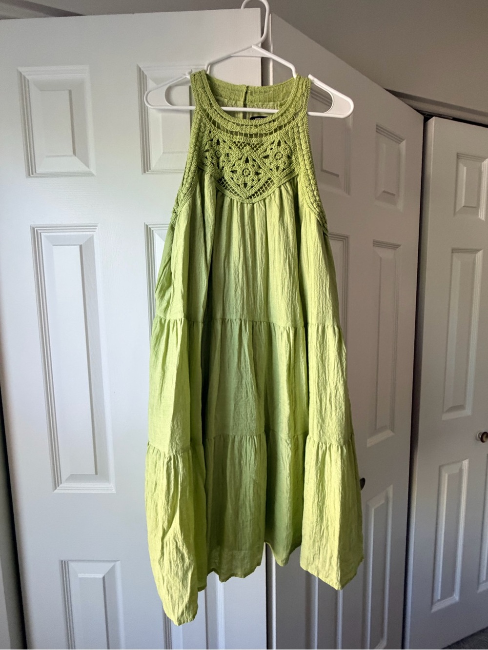 Lime Green Crochet Yoke Sleeveless Sun Dress